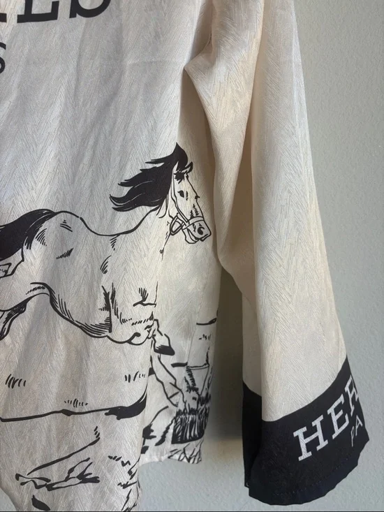 Ivory and Black Printed Button-Up Shirt and matching pant set - Picture 9 of 10